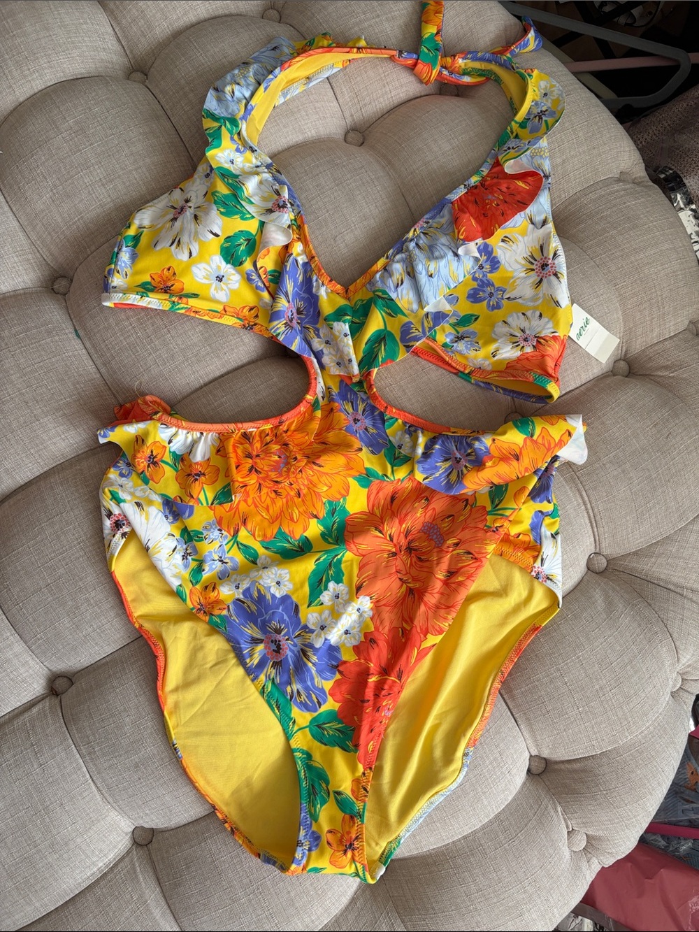 aerie Yellow Floral One-Piece Swimsuit